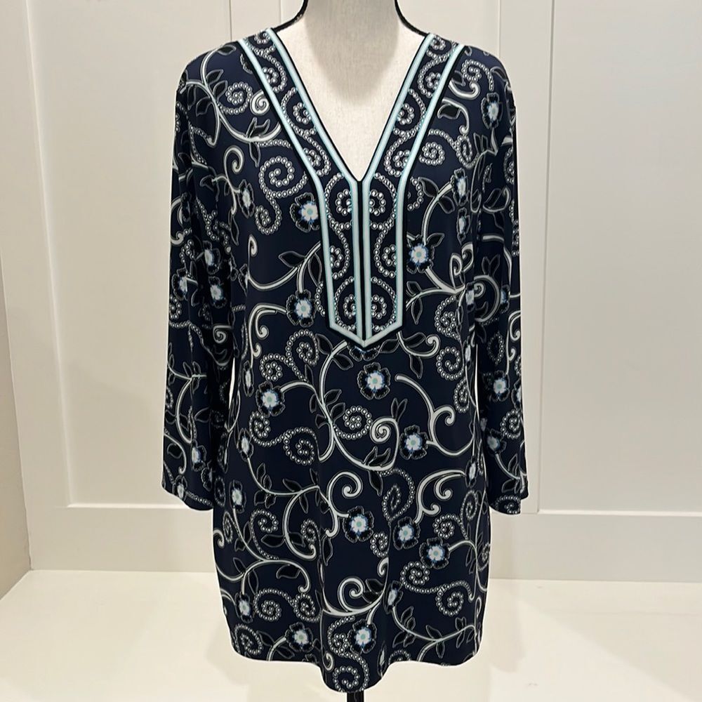 JM Collection Navy blue LS Tunic Top